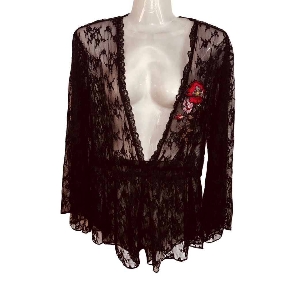 Sexy Vintage Black‎ Sheer Floral Lace Shorts Romper Whimsygoth Medium Vamp Boho